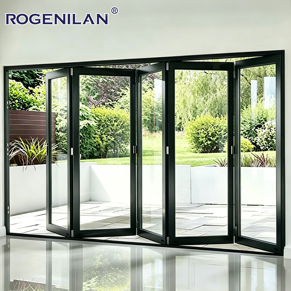Rogenilan Modern Energy-Efficient Aluminium Glass Accordion Folding Door Double Tempered Glazed Bifold Door for Patio