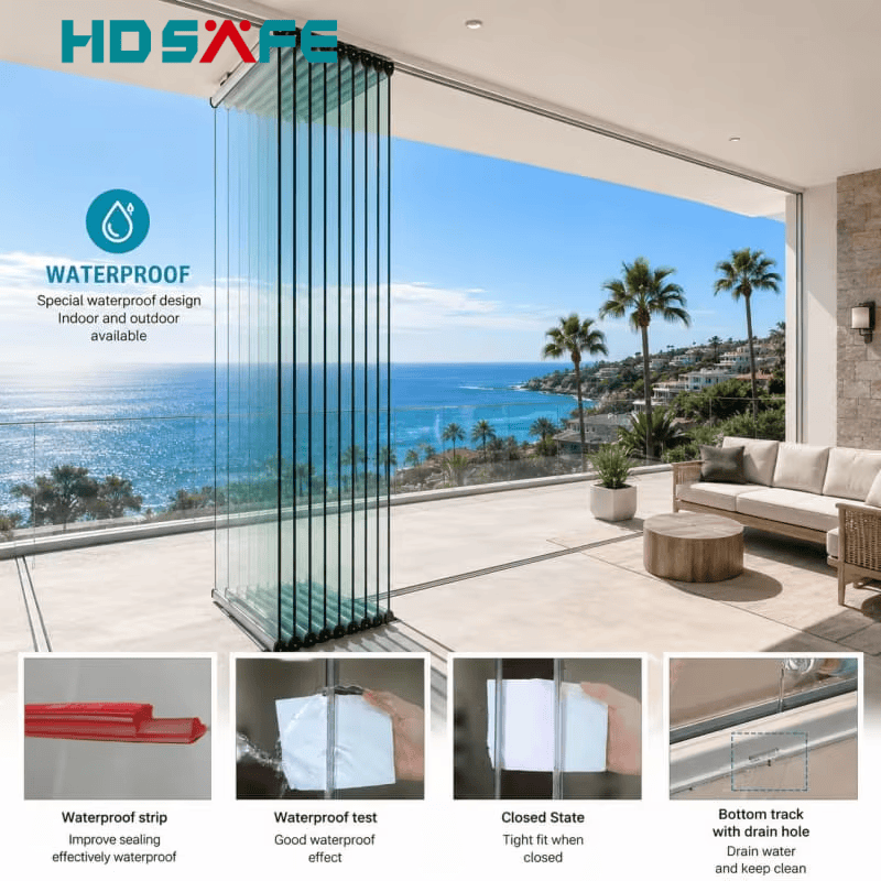 Panoramic Frameless Folding Glass Window Aluminum BiFold Window System For Balcony Patio Villa