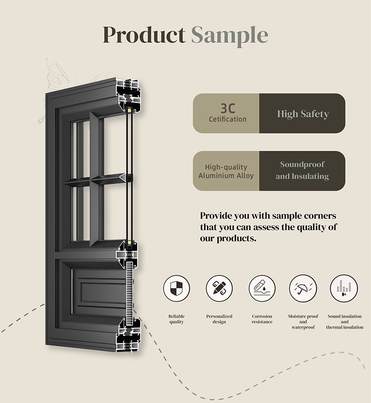 Thermal Break Black Aluminum French Casement Door Tempered Glass Grille Fiberglass Screen Interior Exterior Entry Door