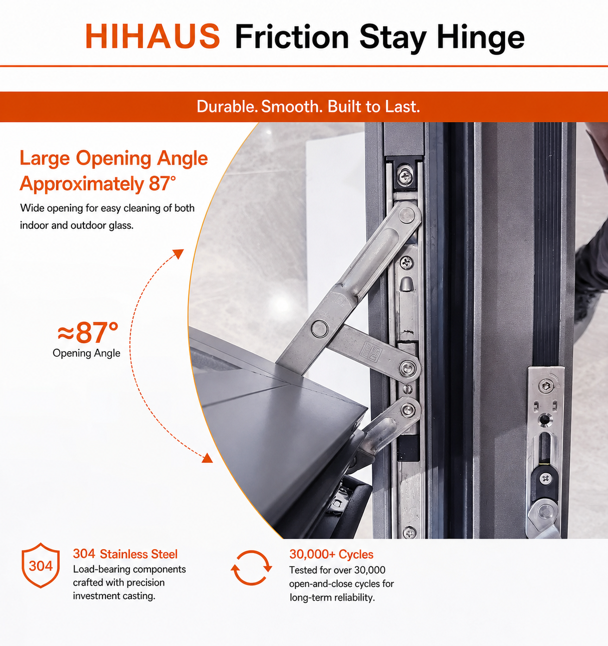 Hihaus Aluminum Profile Double Glazed Tempered Glass Casement Window With Fixed Panel