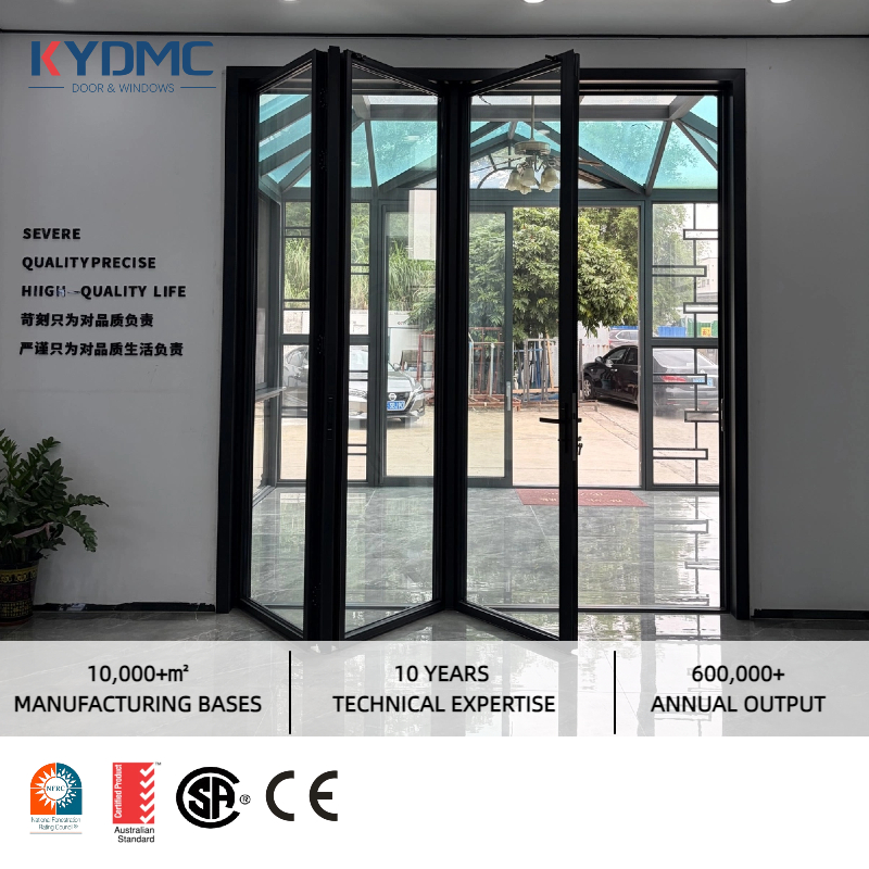 Custom Outdoor Patios Heat Insulation Aluminum Folding Door Glass Door Fold Moisture Resistant Exterior Bifold Sliding Door