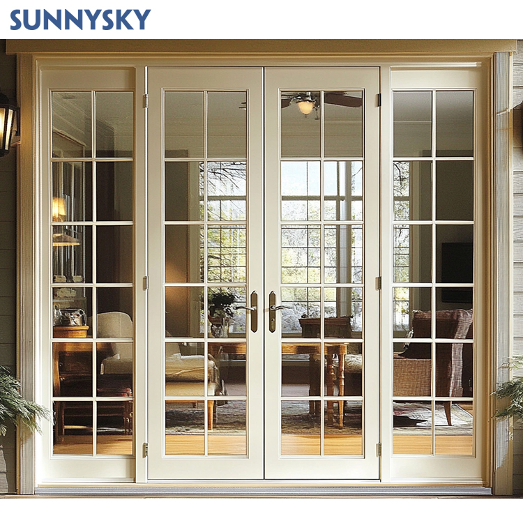 Sunnysky NFRC Steel Look Swing Glass French Doors Thermal Break Aluminum Casement Crittall Door Hinged Patio Partition Doors