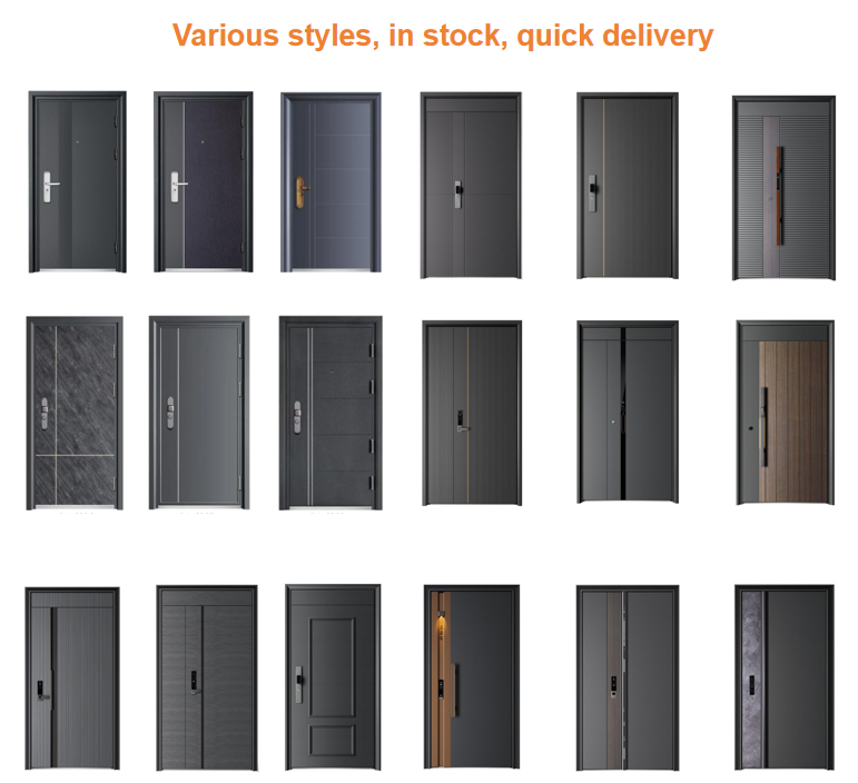 Modern Aluminum Door with Glass Inserts, Anti-Theft Security Exterior Door for Villa, Matte Grey Finish