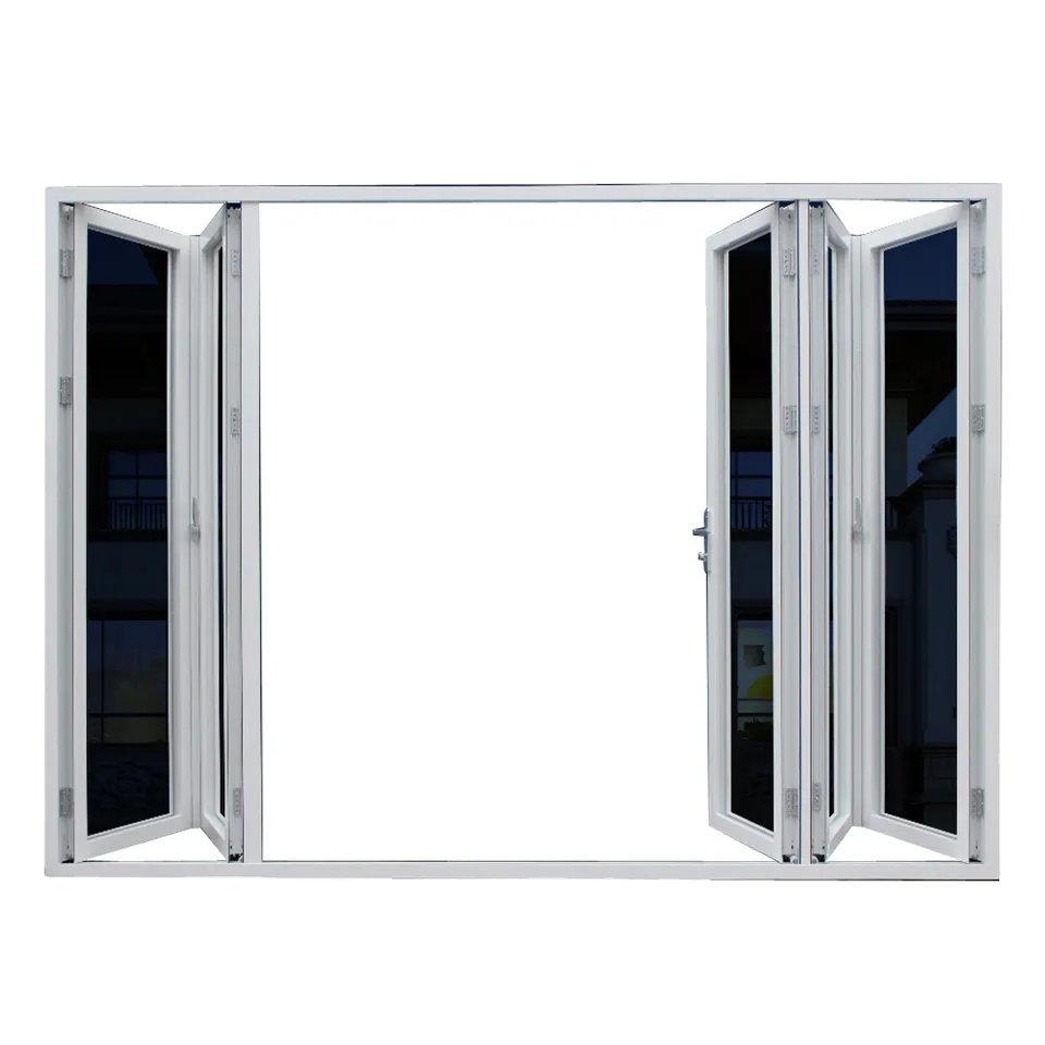 Commercial Hurricane Rated Aluminum Bifolding Door Horizontal Opening Double Glass Retractable Flyscreen for Shop Front Entrance