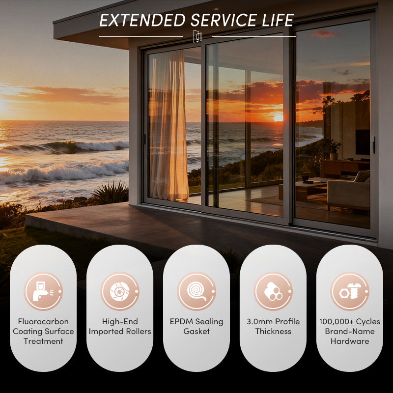OUNA NFRC USA Hurricane Impact Windproof Powder Coated 96 X 80 Sliding Patio Door Double Glass Exterior Aluminum Slide Doors