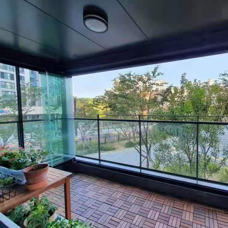 Balcony Partition Full Open Aluminium Tempered Glass Frameless Folding Sliding Glass Door and windows