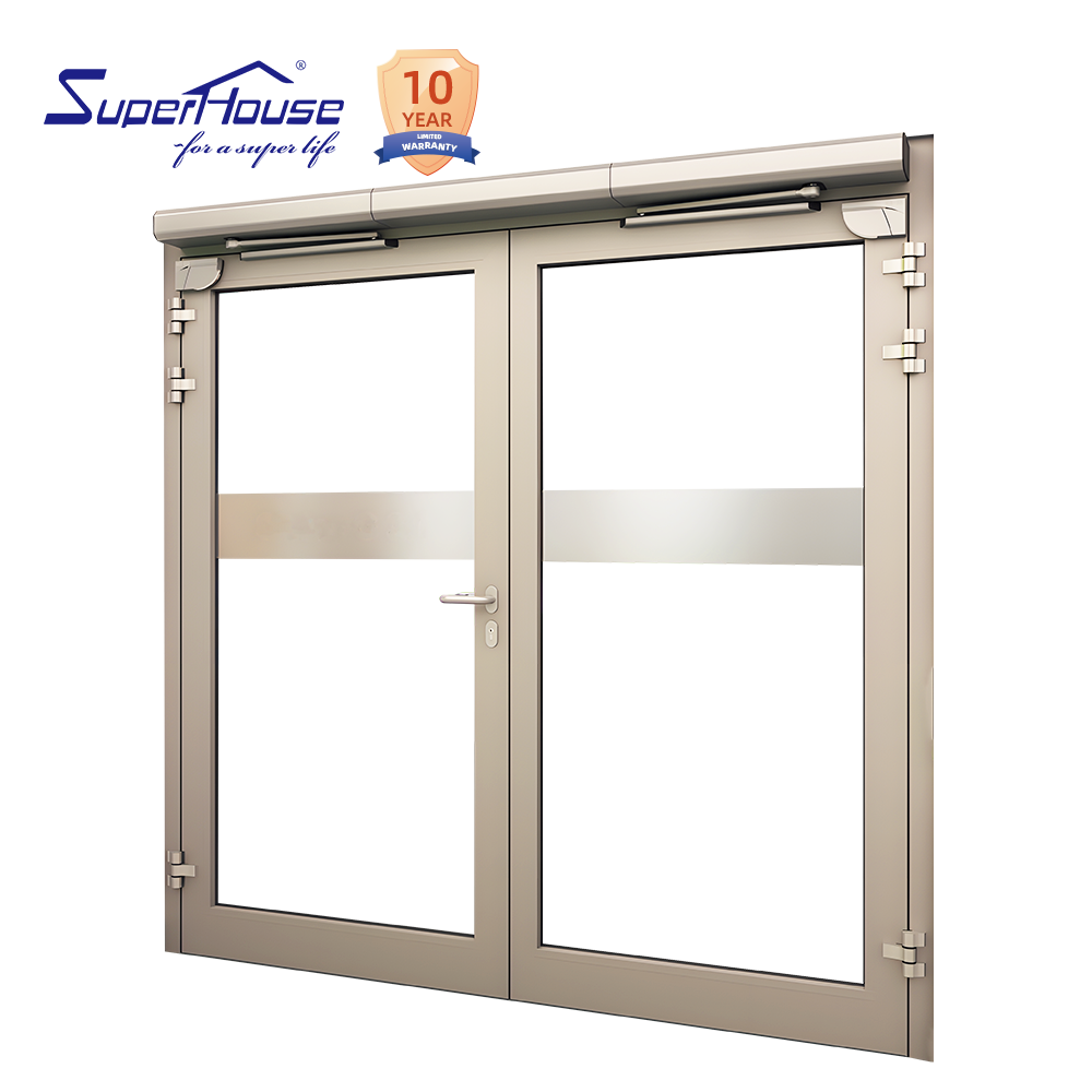 Superhouse Aluminium Glass Panic Escape Exit Door With Push Bar And Door Closer Custom Commercial Hotel