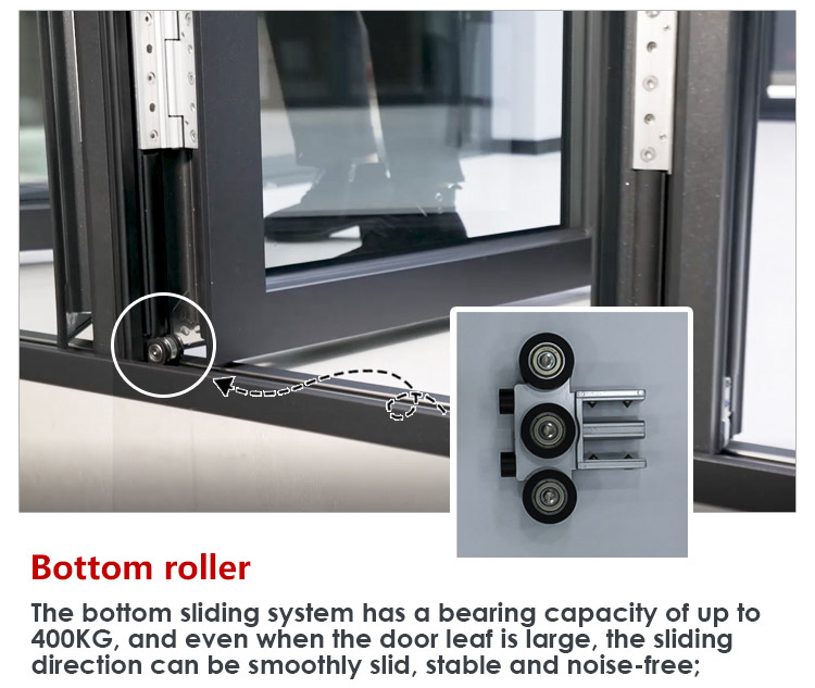 North American NFRC Large Modern Internal Lockable Soundproof Accordion Sliding Aluminum Bifold Folding Double Glass Patio Doors