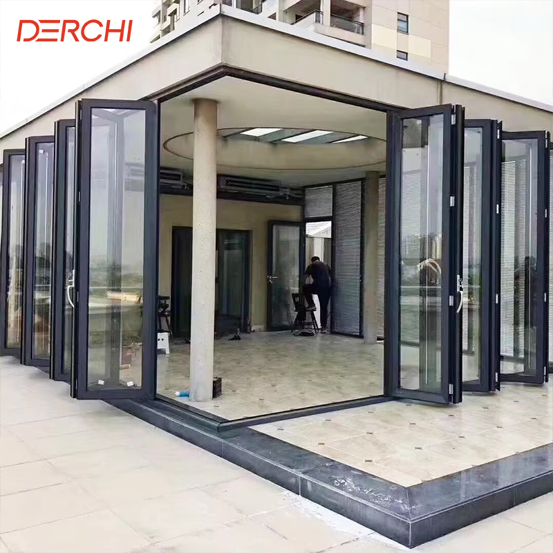 Aluminum Tempered Glass Bifold Doors Folding Sliding Door System