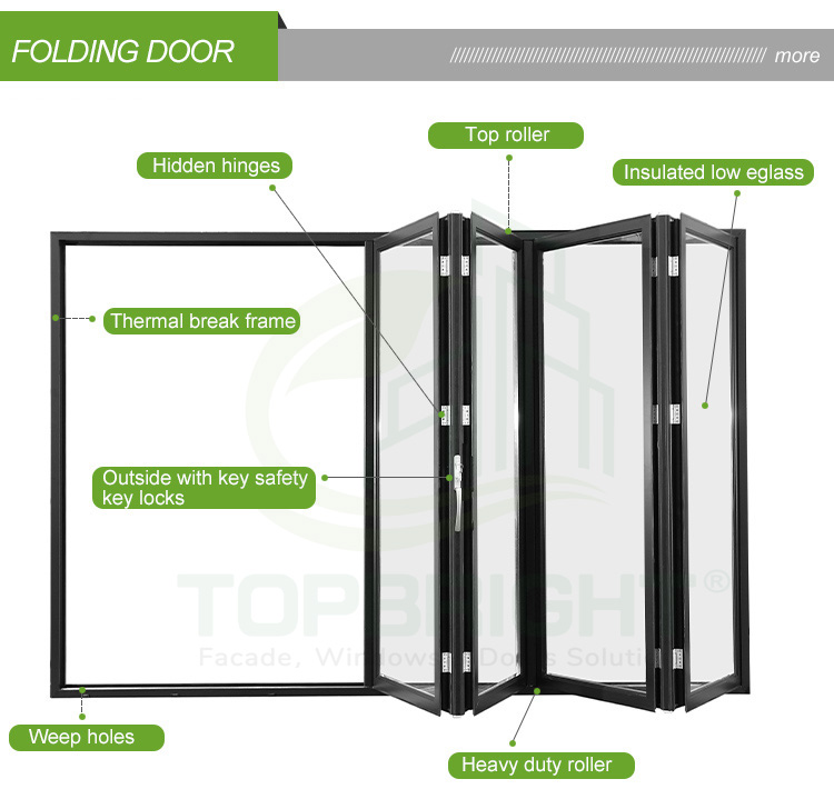 Waterproof Glass Foldable Aluminum Folding Doors
