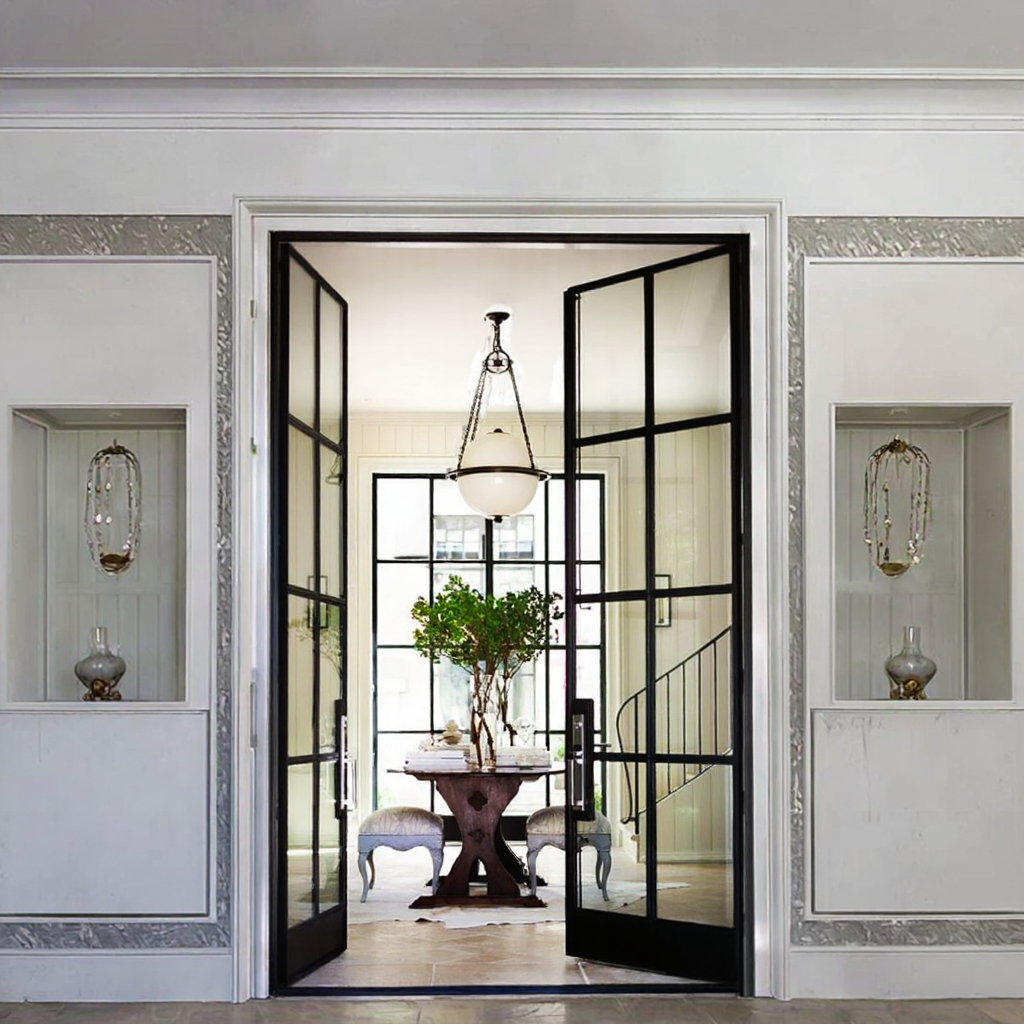 Energy Efficient Aluminum Alloy Decorative French Door Interior Or Exterior Tempered Glass French Door