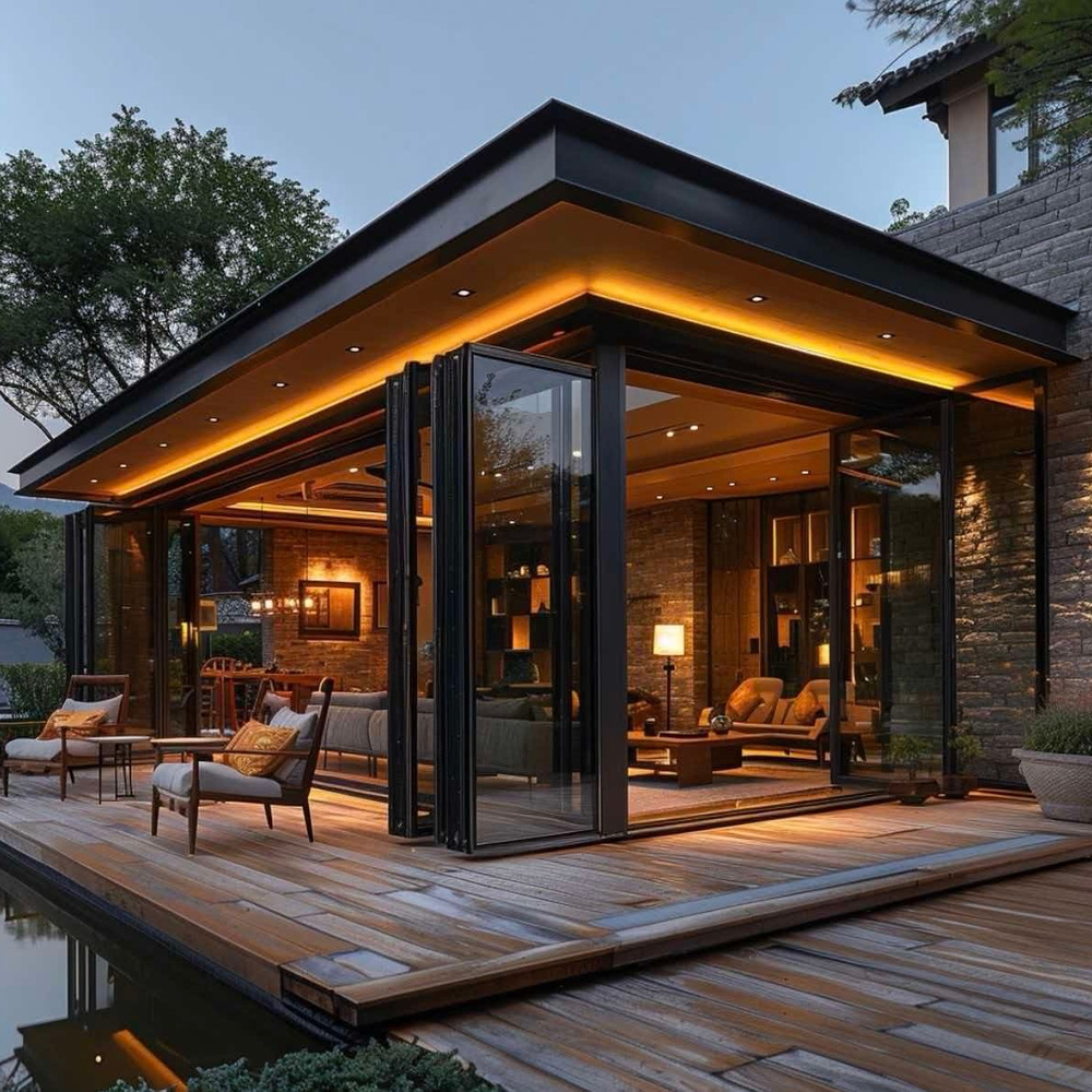 Aluminum Bifold Patio Door With Sliding Screen for Backyard Heavy Duty Energy Saving With Window Grill