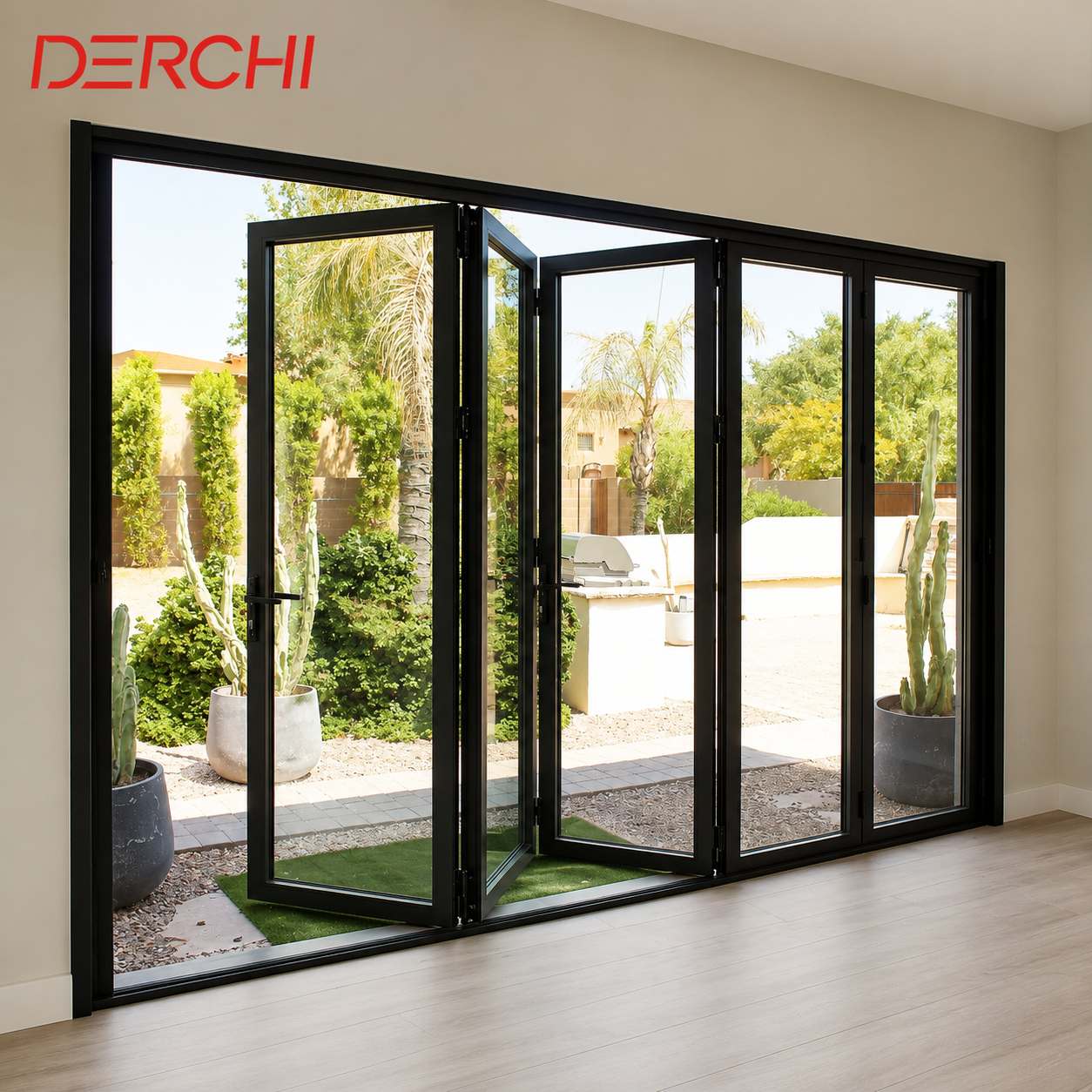 Custom Size Aluminum Bi-Fold Patio Doors Slim Frame Folding Glass Door System