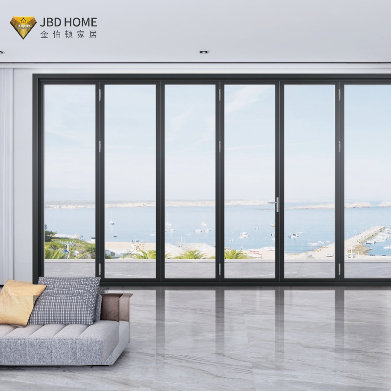 Heavy Duty Modern Aluminum Alloy Folding Door Windproof Waterproof Exterior Large Opening Design