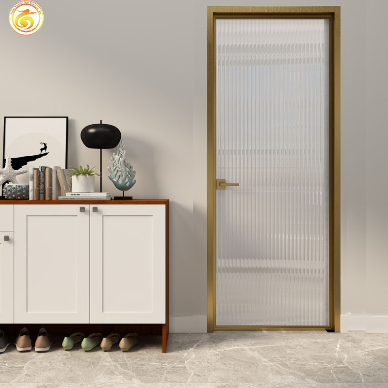 High Quality Minimalist Design Interior Hotel Home Bathroom Aluminum Glass Door With Lock