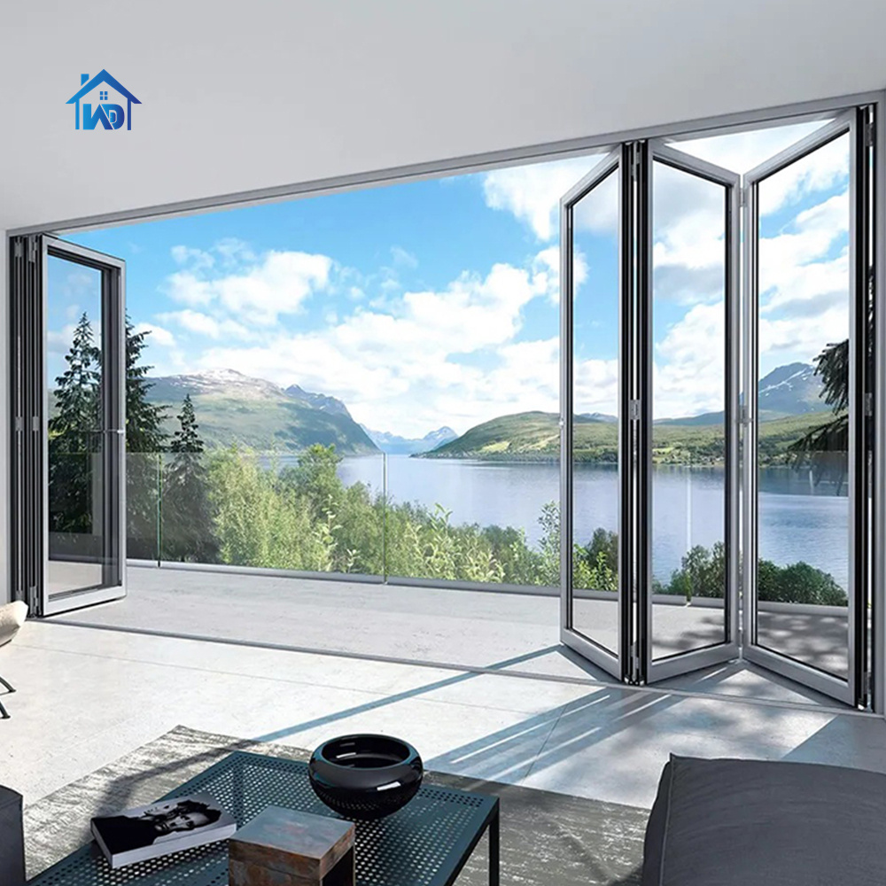 Modern Design Large Triple Glass Bi Fold Aluminium Vertical Sliding Folding Window Door Hurricane-Proof Impact Folding Aluminum