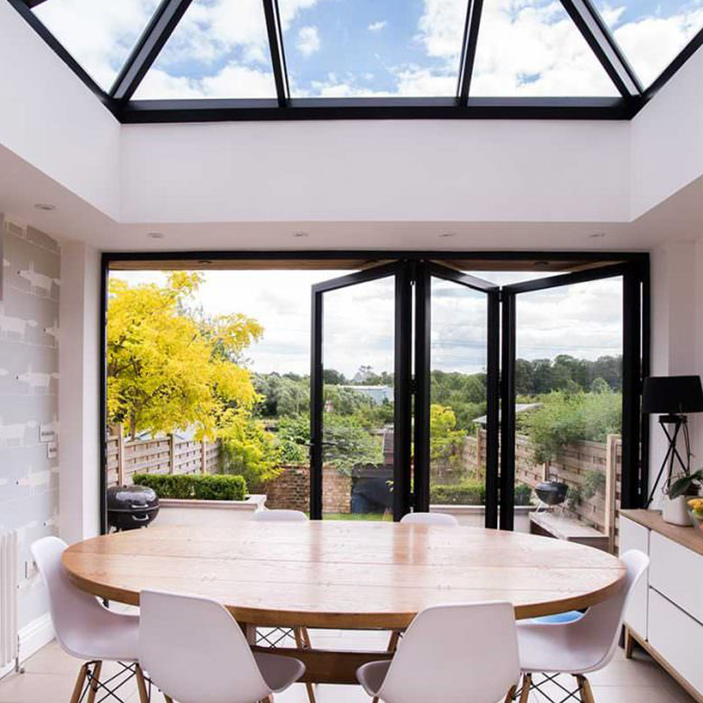 Modern Aluminum Alloy Bi-Fold Patio Doors Thermal Break Double Glazed Low-E Glass Energy Efficient Screen Customized