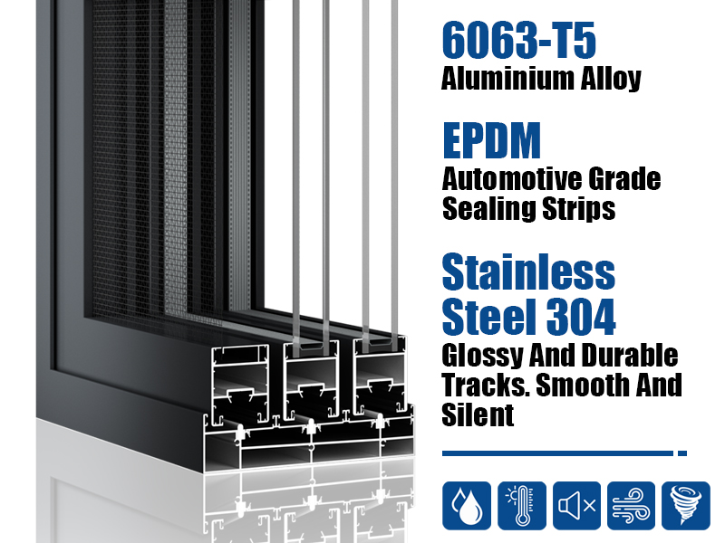 Stable Double Glass Soundproof Windproof Aluminium Heavy Duty Exterior Sliding Door