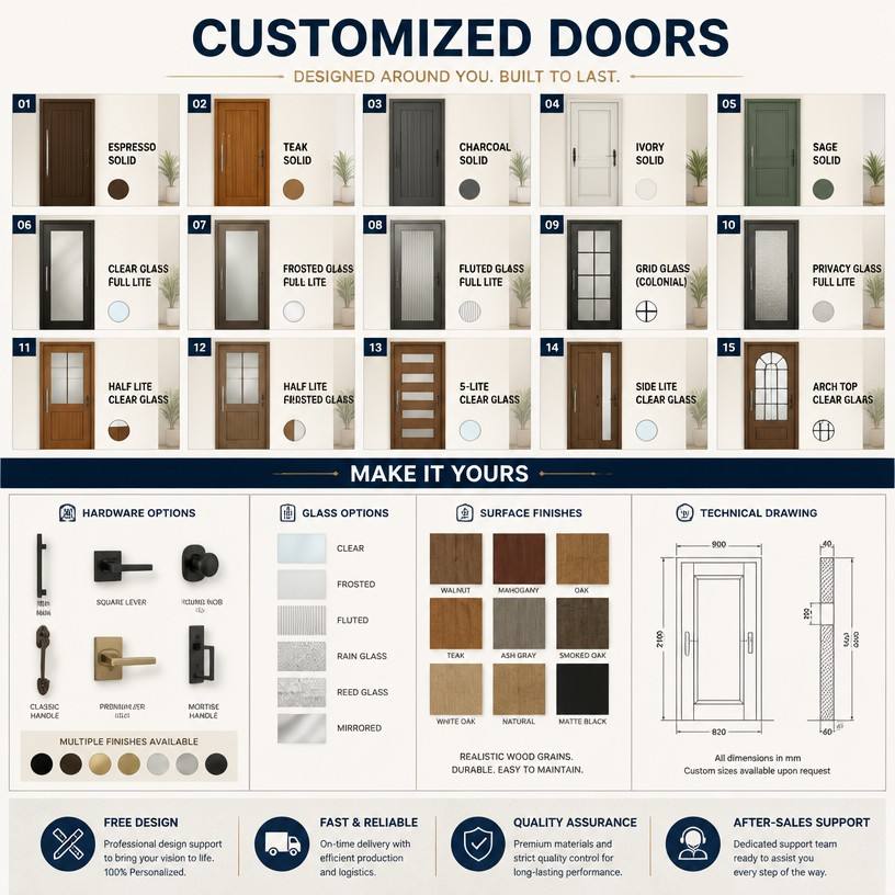 Aluminum&amp;Wood Era Waterproof Durable Aluminum Alloy Modern Interior Doors For Bedroom Kitchen Hotel Office Use