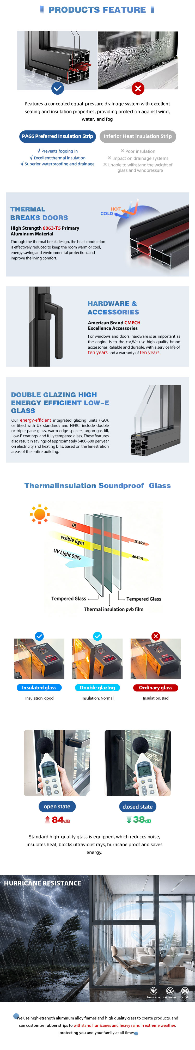 Aluminium single double hung windows feature 4