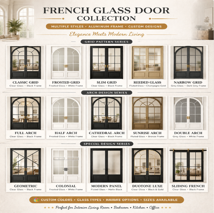 Modern Aluminum Door with Glass Inserts, Anti-Theft Security Exterior Door for Villa, Matte Grey Finish