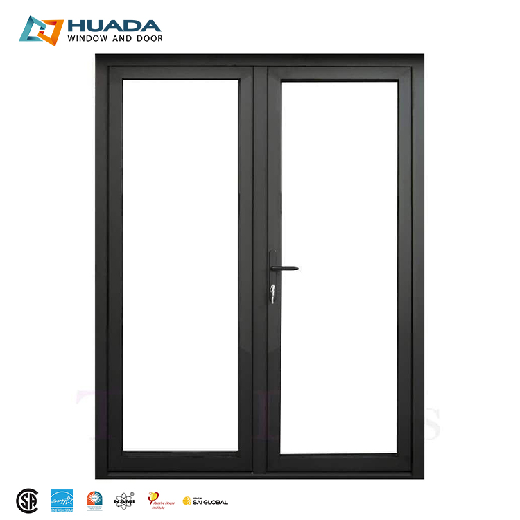 High-end Aluminum Front Entry Doors Hurricane-Proof Impact Glass Door Double Glazed Exterior Swing French Doors for Villas