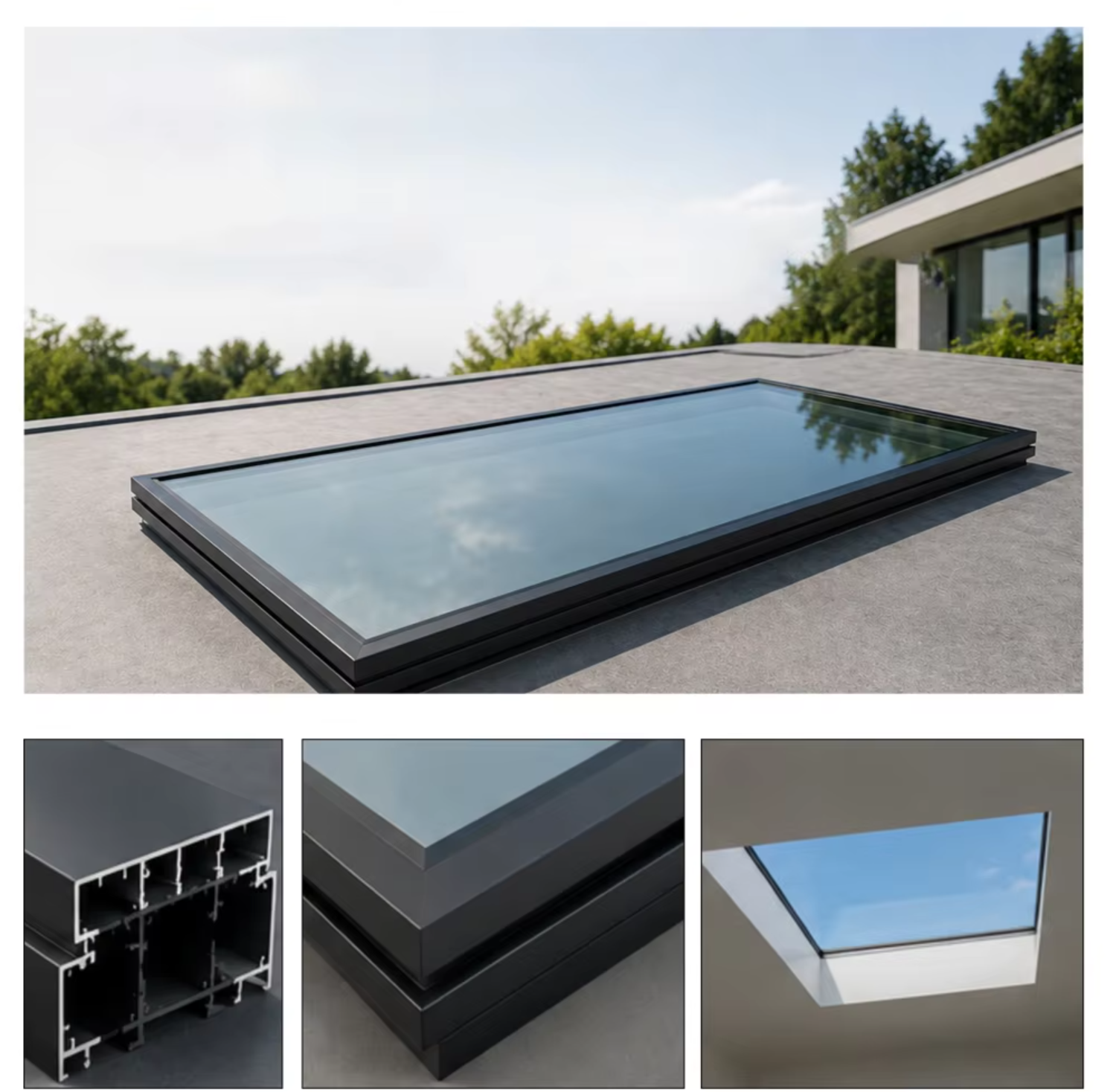 Automatic Vertical Opening Thermal Break Aluminum Alloy Sloped Roof Waterproof Laminated Glass Louver Roof Window Graphic Design