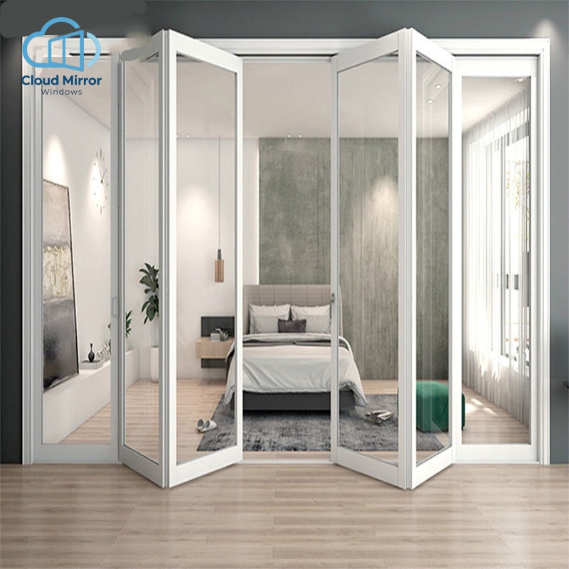 European Grid Aluminum Interior/Exterior Bi-Fold Door Modern Grille Glass Divider Door for Apartment Balcony Exterior Use