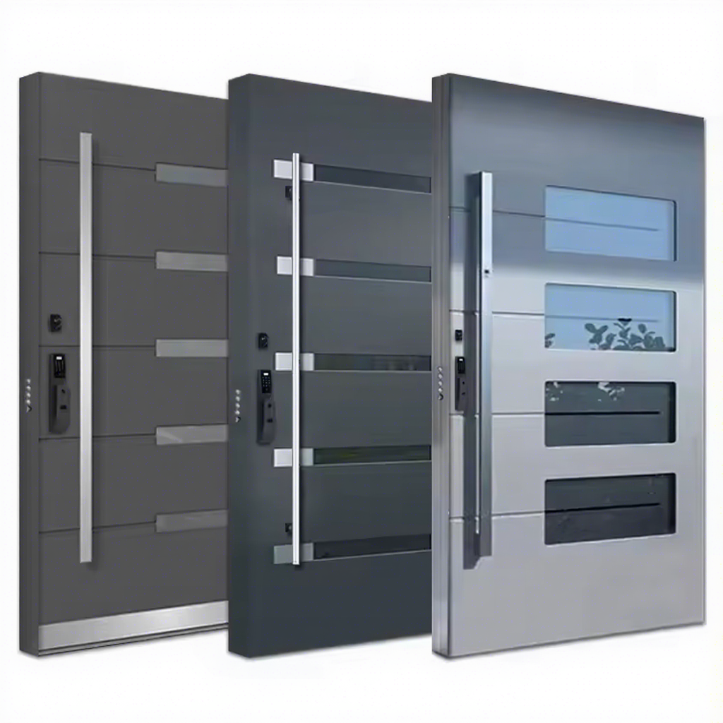 Luxury Villa Entrance Security Doors Aluminium Mental Front Exterior Doors Modern Stainless Steel Pivot Entry Doors Residential