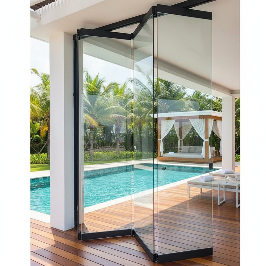 Panoramic Aluminum Bifold Door Modern Folding Glass Door For Villa Patio House Exterior Design Energy Efficient OEM