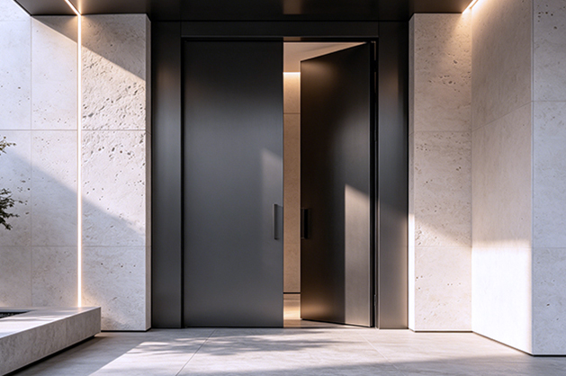 Acoustic entrance doors for boutique hotel suites and executive lounges