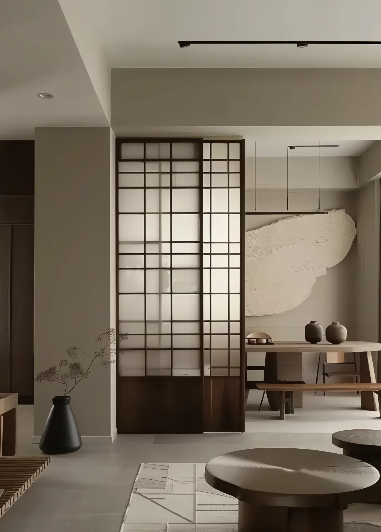 Log-Color Grille Sliding Partition Screen Door Custom Walnut-Tone Aluminum Door Interior Living Room Balcony Study Room