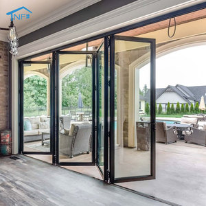 Factory Customized Frameless Aluminum Bi-fold Glass Partition Wall Panoramic Outdoor Sliding Accordion Door Modern Foldable
