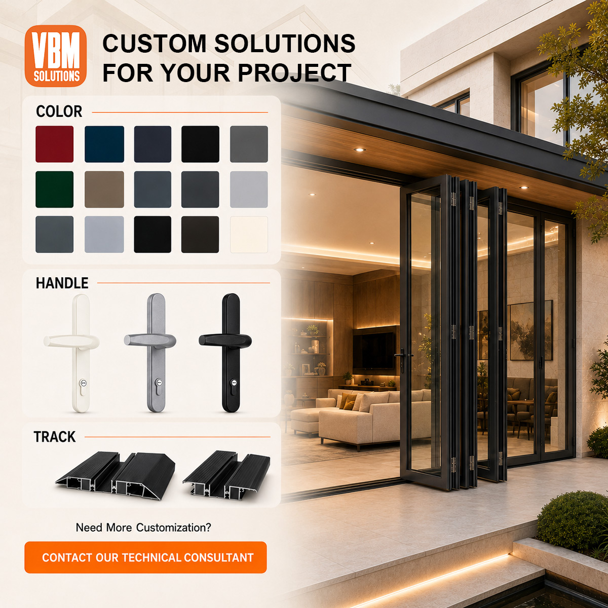 Custom Aluminum Glass Accordion Door Exterior Bi Fold Patio Doors Modern Aluminum Folding Doors for Building