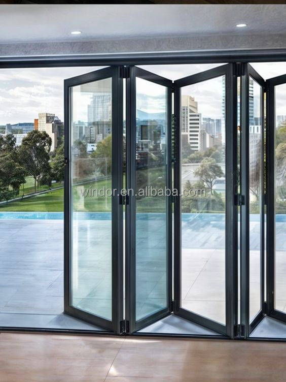 Modern Design Large Triple Glass Bi Fold Aluminium Vertical Sliding Folding Window Door Hurricane-Proof Impact Folding Aluminum