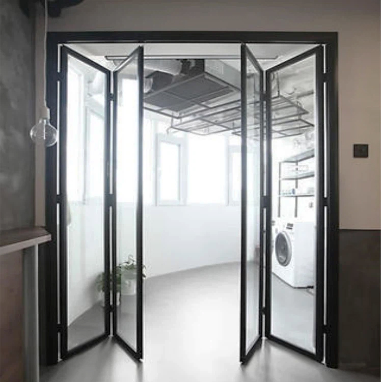 Safety Glass Aluminum Bi Folding Door Heavy Duty Frame Wide Opening Modern Design Stable Folding Door
