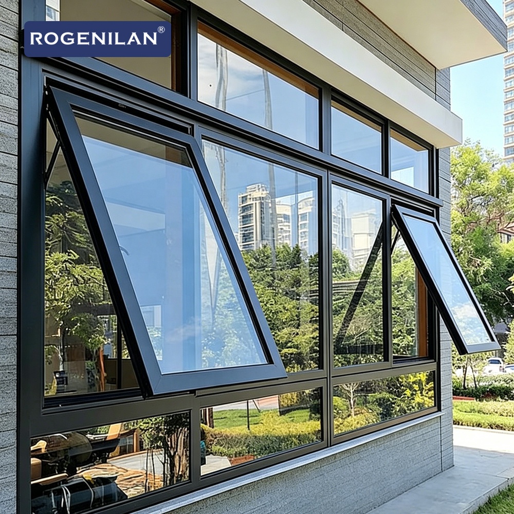 Rogenilan Australian AS2047 Double Glazed Aluminum Awning Window Aluminium Hopper windows With Built In Blind
