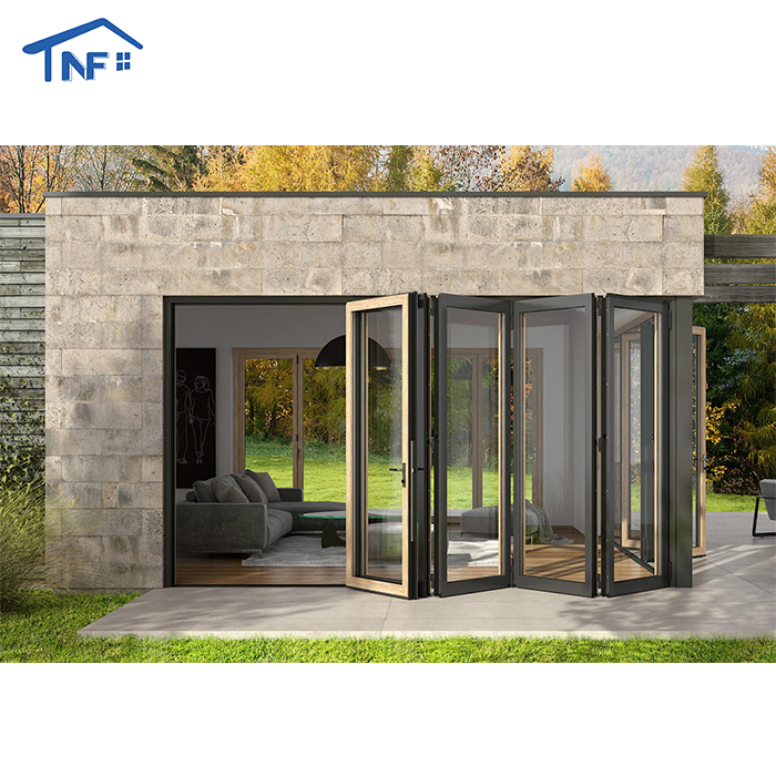 Factory Customized Frameless Aluminum Bi-fold Glass Partition Wall Panoramic Outdoor Sliding Accordion Door Modern Foldable