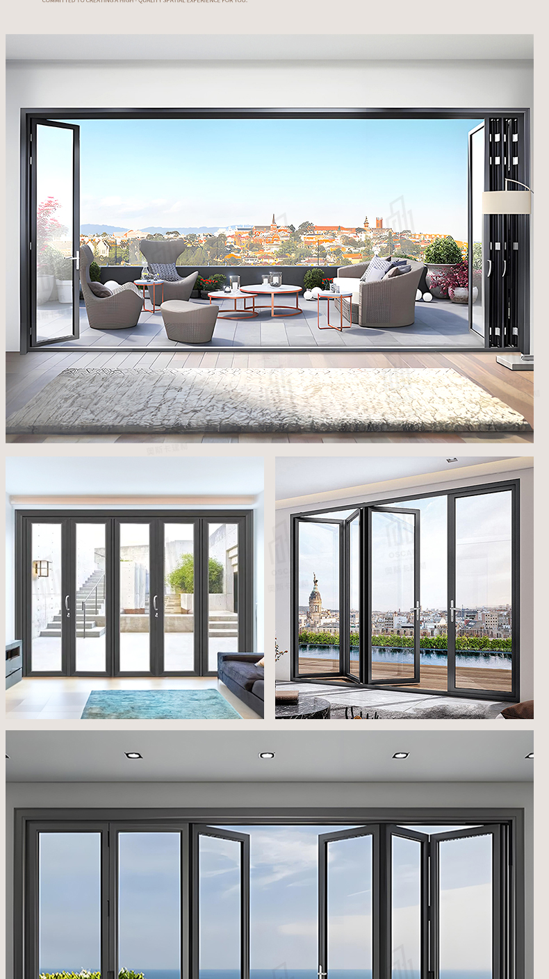 Aluminum Glass Folding Bifold Panel Door Cottage Interior Ideal European Homes and Small Spaces Folding Door