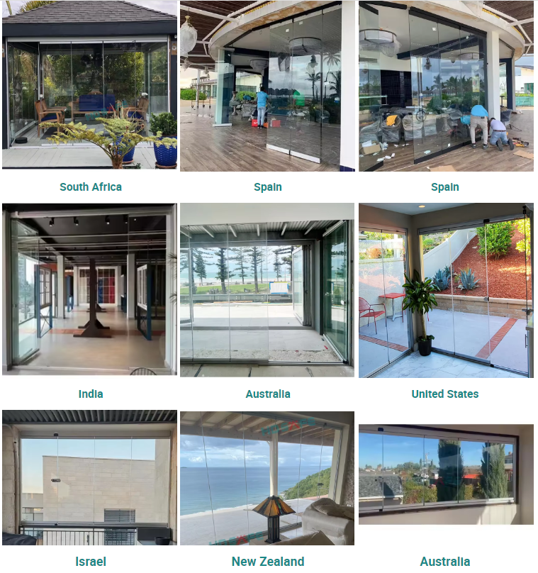 Balcony Sliding Partition Door External Patio Large 10mm Frameless Glass Folding Door Residential Stack Glass Bifold Door Window