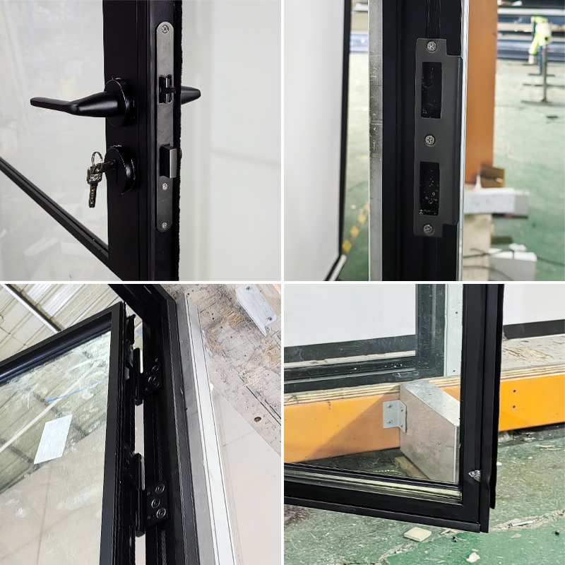 Modern Industrial French Double Doors Black Aluminum Glass Manual Swing Exterior Bedroom Finished Slim Profile