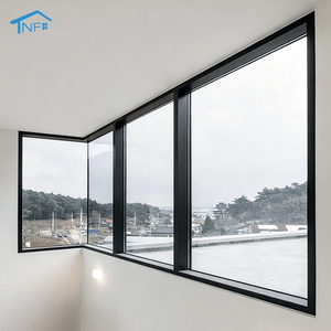 Modern Aluminum Alloy Frameless Fixed Glass Corner Windows With Folding Screen Stainless Steel Netting Roller Blind For Villa
