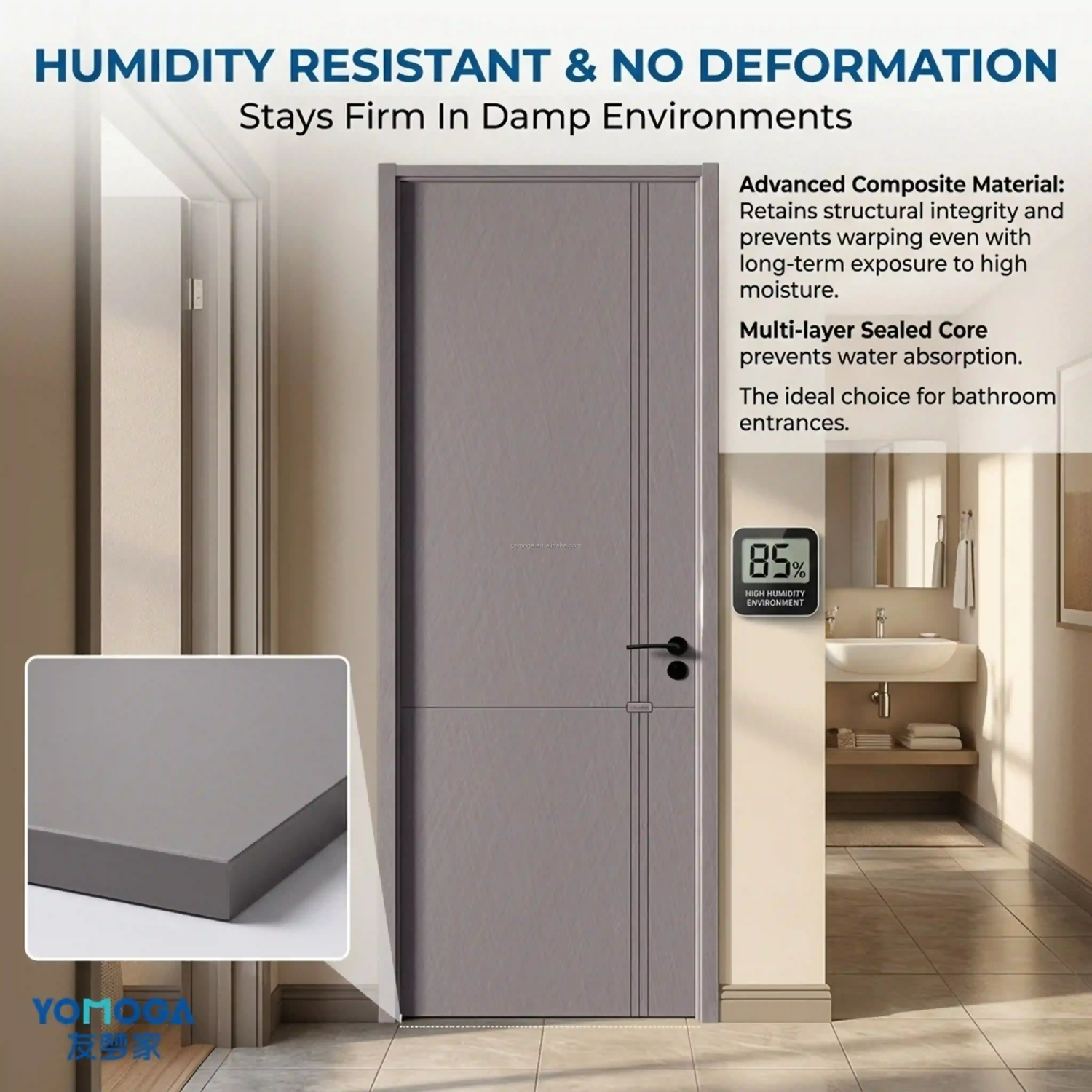Yomoga All-Aluminum Wooden Waterproof Soundproof Termite and Fire Resistant Interior Door for Hotel & Villa