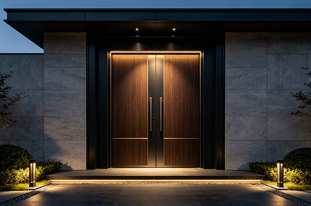 Acoustic renovation retrofit entry door installed in existing opening