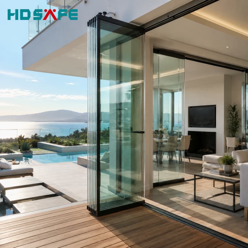 Full View Aluminium Folding Window Frameless Glass Bi-Fold Window System For Balcony Villa Patio Exterior
