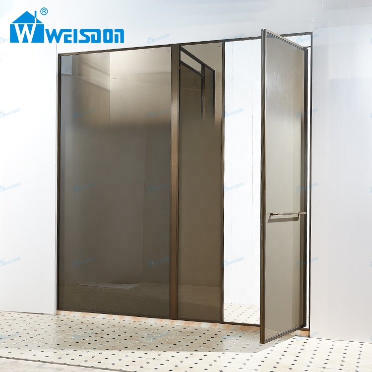 Soft Close SGCC Certified Villa Hotel Aluminum Alloy Bronze 5mm+5mm Laminated Safety Glass Framed Pivot Shower Door