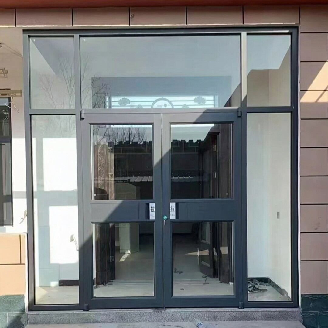 Reddish Brown Half-Glass Modern Style Door with Sidelights Entry Hotel Hospital Windproof Commercial Aluminum Door Custom Size